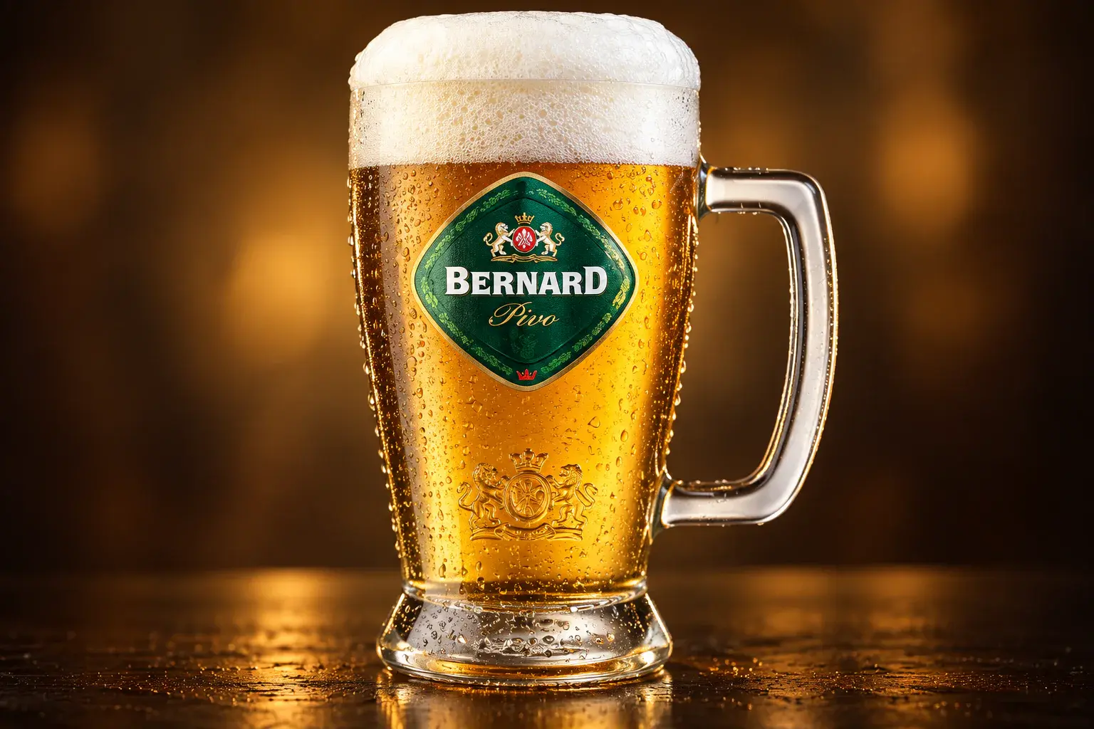 Ohlajeno pivo Bernard v orošenem kozarcu